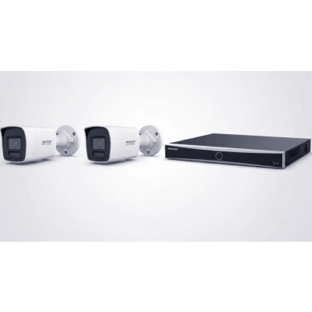 Kit NVR IP / 8 Canales / 8 Puertos PoE+ / 2 Cámaras Bullet 4 MP / ColorVu 3.0 / Luz Dual 30 m (98.4 ft) / AcuSense / IP67 / H.265+
