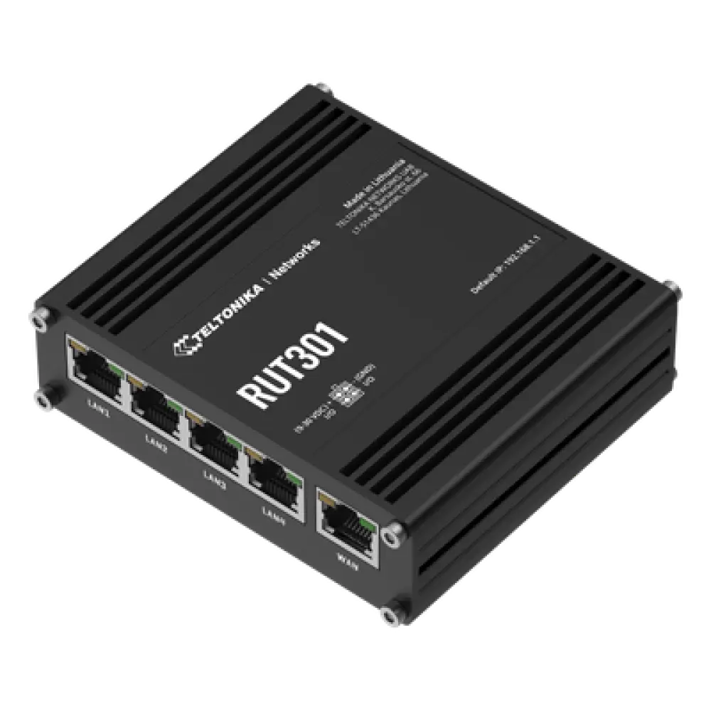 Router Industrial / 5 Puertos Ethernet 10/100 Mbps / VPN y Firewall Integrados / 2 I/O Digitales / RutOS / RMS / -40°C a 75°C