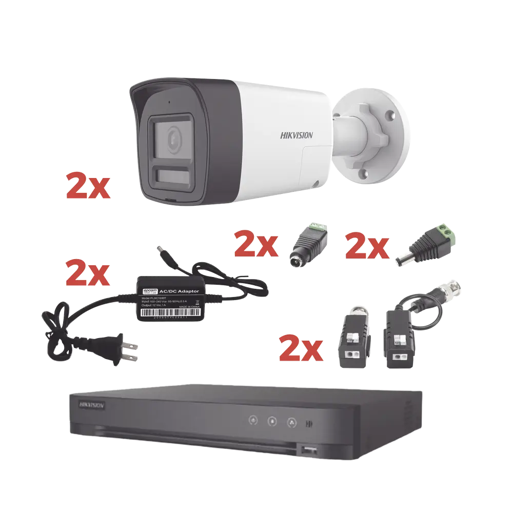 Kit Audio Bidireccional TurboHD 1080p / DVR 4 Canales / 2 Cámaras Bala (Exterior) con Bocina y Microfóno Integrado / 2 Fuentes de Poder / Accesorios
