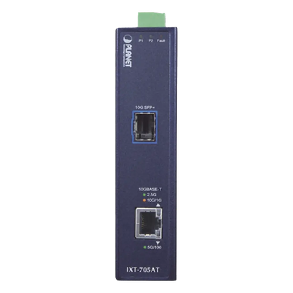 Convertidor de Medios Industrial / 10G/5G/2.5G/1G/100M / SFP+ 10GBASE-X / IP30 / -40°C a 75°C / Alimentación Redundante DC