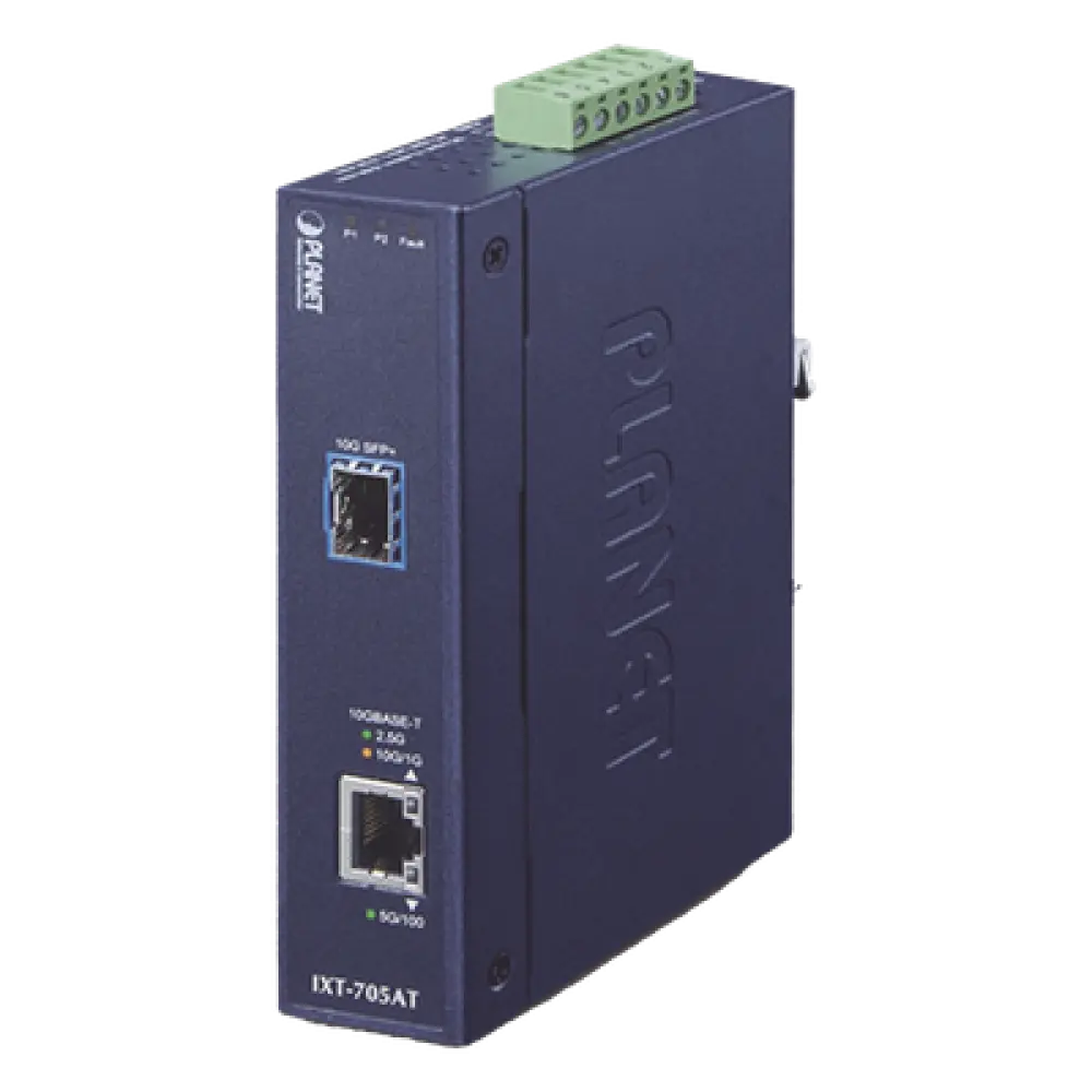 Convertidor de Medios Industrial / 10G/5G/2.5G/1G/100M / SFP+ 10GBASE-X / IP30 / -40°C a 75°C / Alimentación Redundante DC