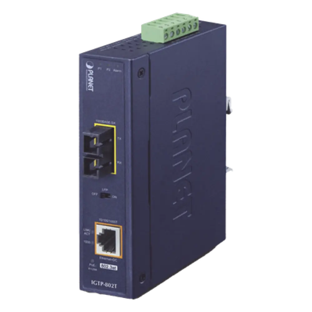 Convertidor de medios / PoE+ 802.3at / 1000BASE-SX a 10/100/1000BASE-T / Multimodo SC / 550 m (1804 ft) / -40 a 75°C / IP30