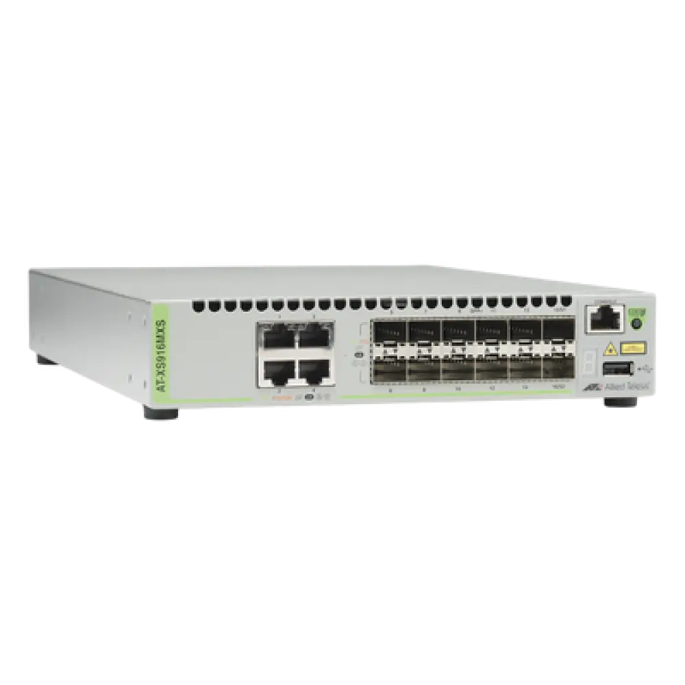 Switch Capa 3 Stackeable / 12 Puertos SFP/SFP+ 10G / 4 Puertos RJ-45 100/1000/10G / 238 Mpps / AlliedWare Plus