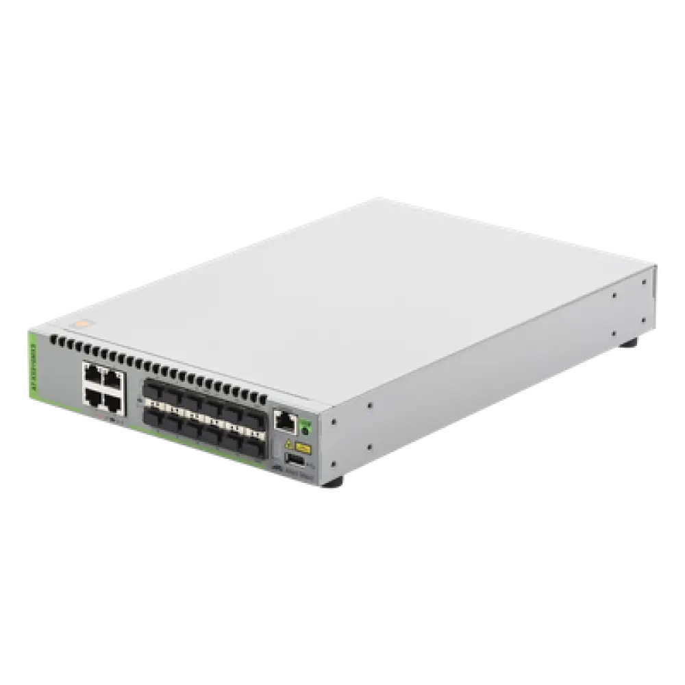 Switch Capa 3 Stackeable / 12 Puertos SFP/SFP+ 10G / 4 Puertos RJ-45 100/1000/10G / 238 Mpps / AlliedWare Plus