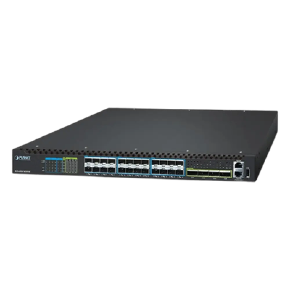 Switch Gestionado Capa 3 / Puertos 100G QSFP28 / 25G SFP28 / 10G SFP+ / Conmutación Non-Blocking 1520 Gbps / Apilado 10 Unidades / ERPS G.8032 / Fuente Redundante Hot-Swap