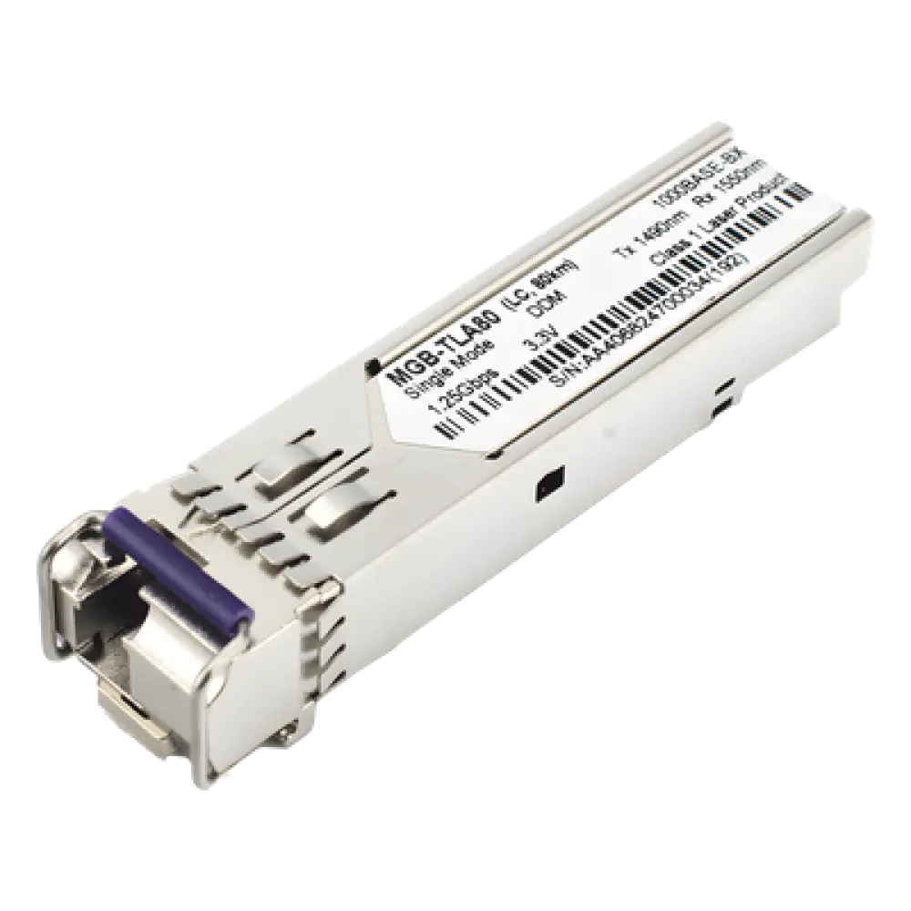 Transceptor SFP Industrial / 1000BASE-BX / Monomodo 80 km (49.7 mi) / LC Simplex / DDM / Temperatura Amplia -40~85 °C