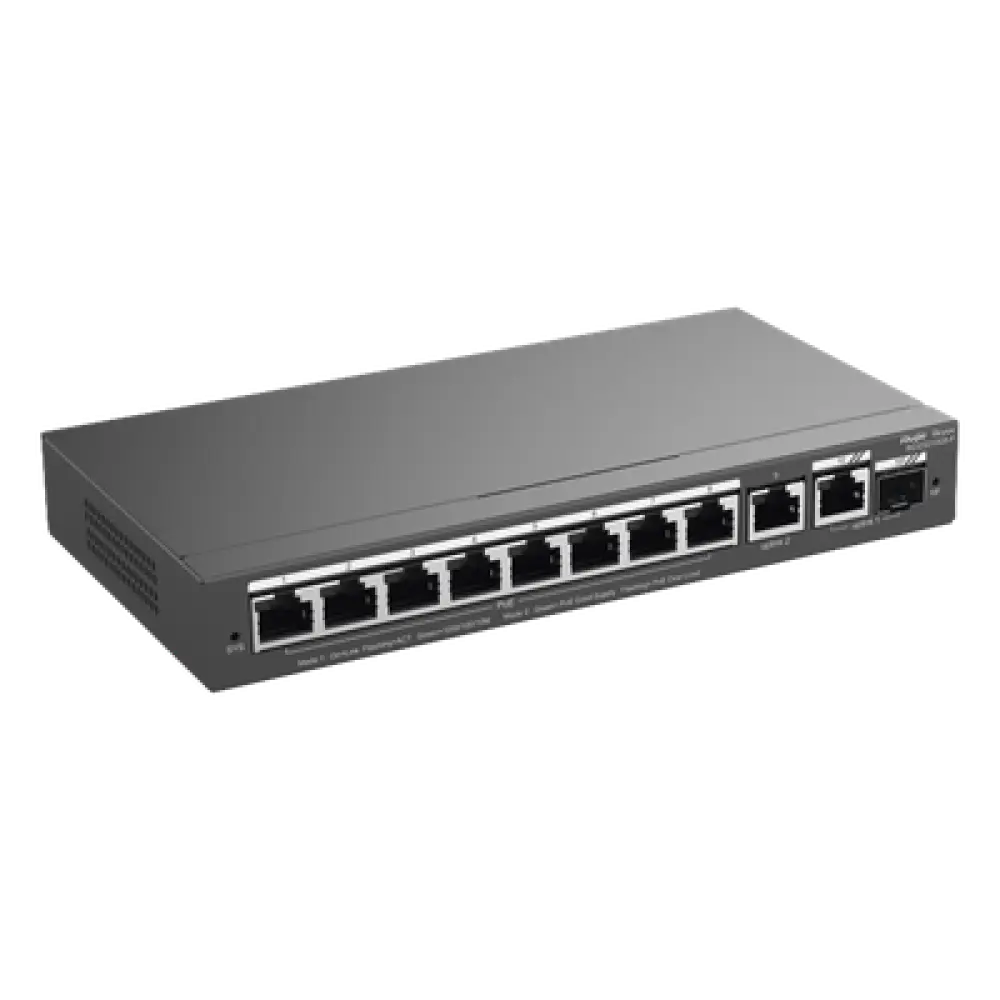 Switch Administrable / 8 Puertos PoE+ / 130 W / 2 Uplinks Gigabit / 20 Gb/s / Sin Ventilador