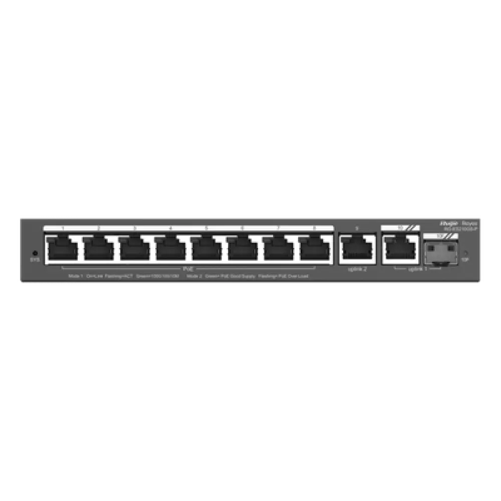 Switch Administrable / 8 Puertos PoE+ / 130 W / 2 Uplinks Gigabit / 20 Gb/s / Sin Ventilador