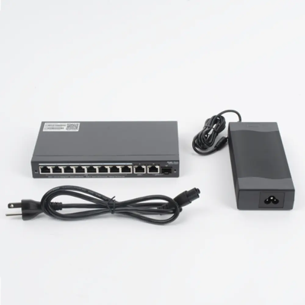 Switch Administrable / 8 Puertos PoE+ / 130 W / 2 Uplinks Gigabit / 20 Gb/s / Sin Ventilador