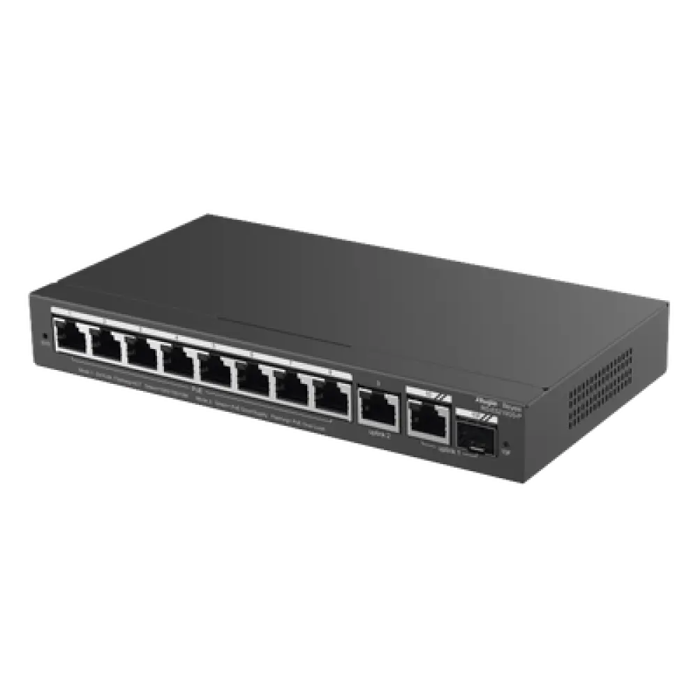 Switch Administrable / 8 Puertos PoE+ / 130 W / 2 Uplinks Gigabit / 20 Gb/s / Sin Ventilador