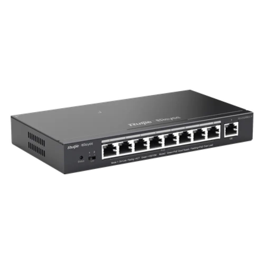 Switch Administrable PoE+ / 9 Puertos Gigabit / 8 Puertos PoE+ 802.3af/at / 120 W / Alcance Extendido 250 m (820.2 ft) / Sin Ventilador