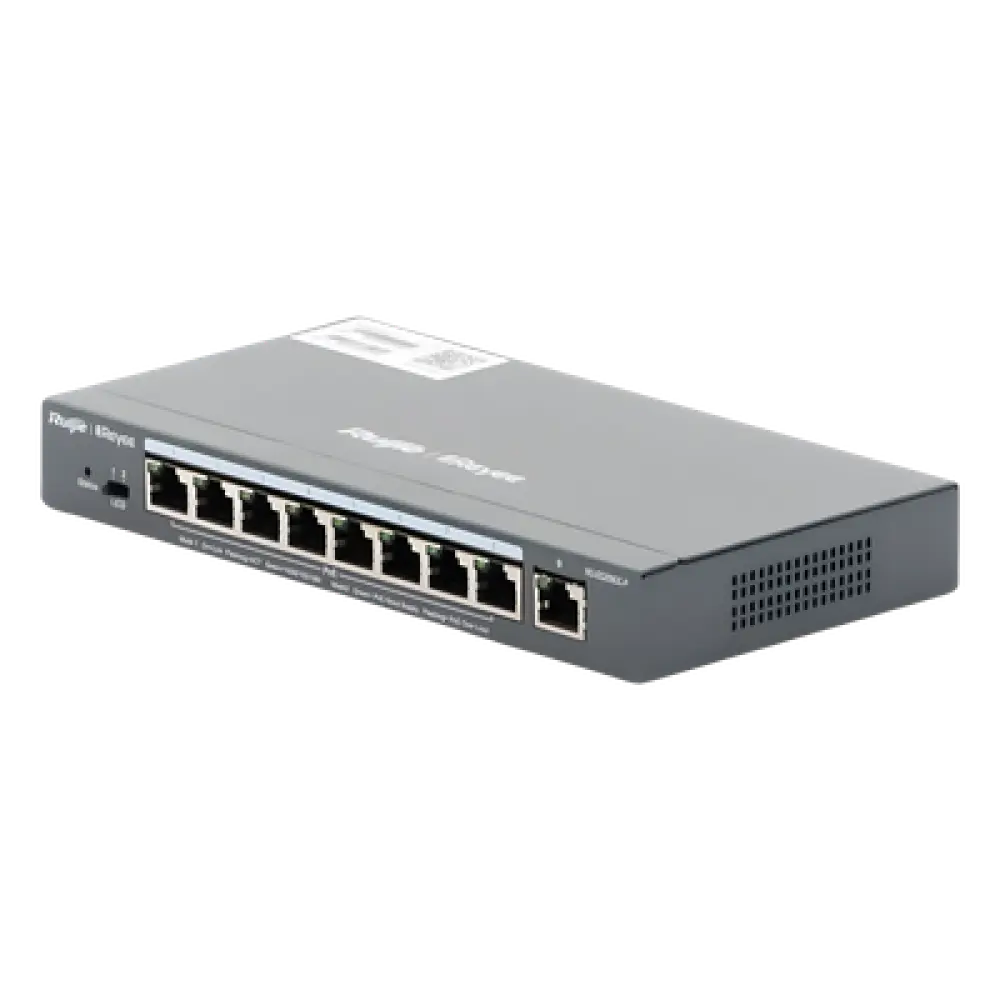 Switch Administrable PoE+ / 9 Puertos Gigabit / 8 Puertos PoE+ 802.3af/at / 120 W / Alcance Extendido 250 m (820.2 ft) / Sin Ventilador