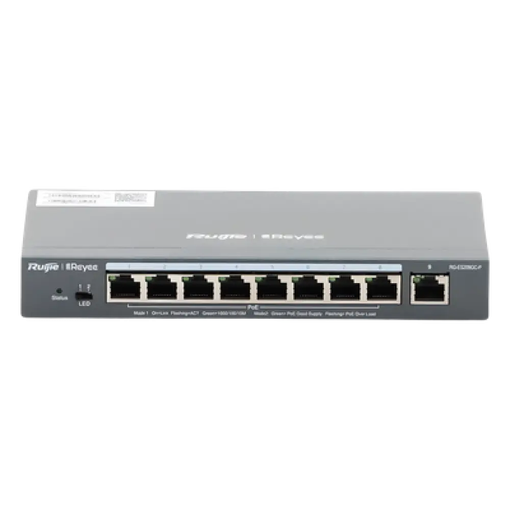 Switch Administrable PoE+ / 9 Puertos Gigabit / 8 Puertos PoE+ 802.3af/at / 120 W / Alcance Extendido 250 m (820.2 ft) / Sin Ventilador