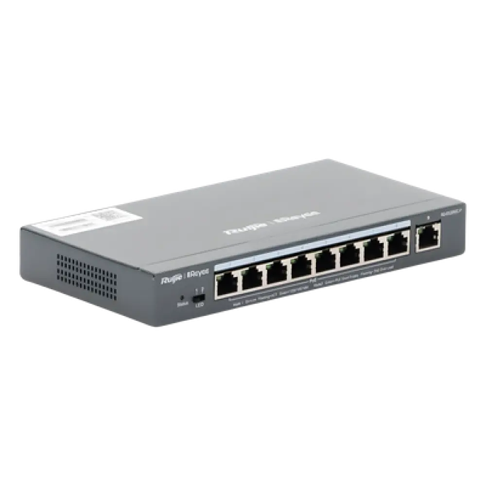 Switch Administrable PoE+ / 9 Puertos Gigabit / 8 Puertos PoE+ 802.3af/at / 120 W / Alcance Extendido 250 m (820.2 ft) / Sin Ventilador