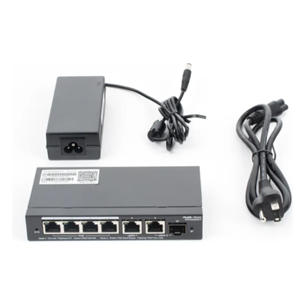 Switch Administrable Cloud / 6 Puertos Gigabit / 4 PoE+ 54W / 1 SFP / 12 Gb/s / Sin Ventilador