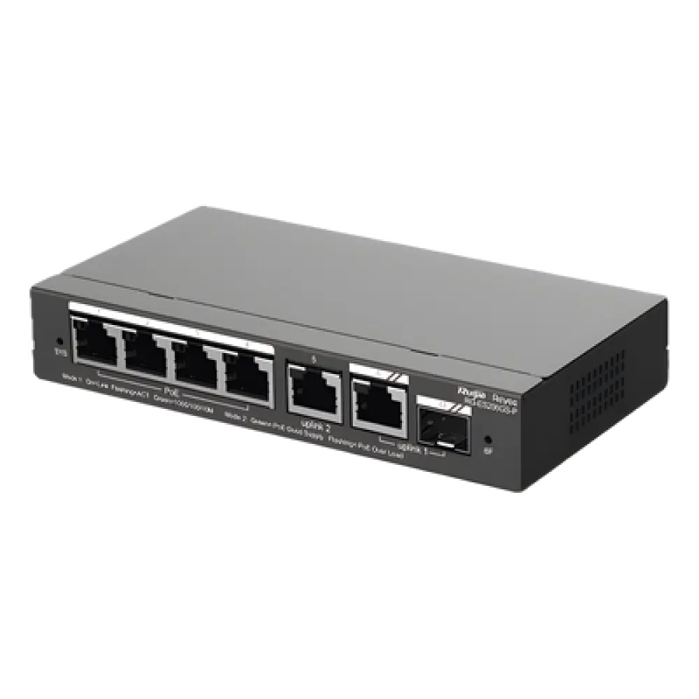 Switch Administrable Cloud / 6 Puertos Gigabit / 4 PoE+ 54W / 1 SFP / 12 Gb/s / Sin Ventilador