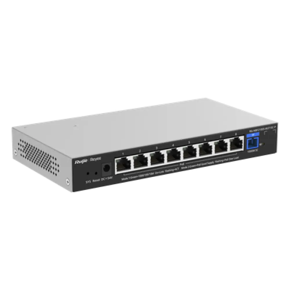 ONU/Switch PoE+ Híbrido / 1 Puerto PON 1G SC/UPC / 8 Puertos Ethernet 1G / 120W PoE+ / 18 Gbps / 7.95 x 4.25 x 1.10 in