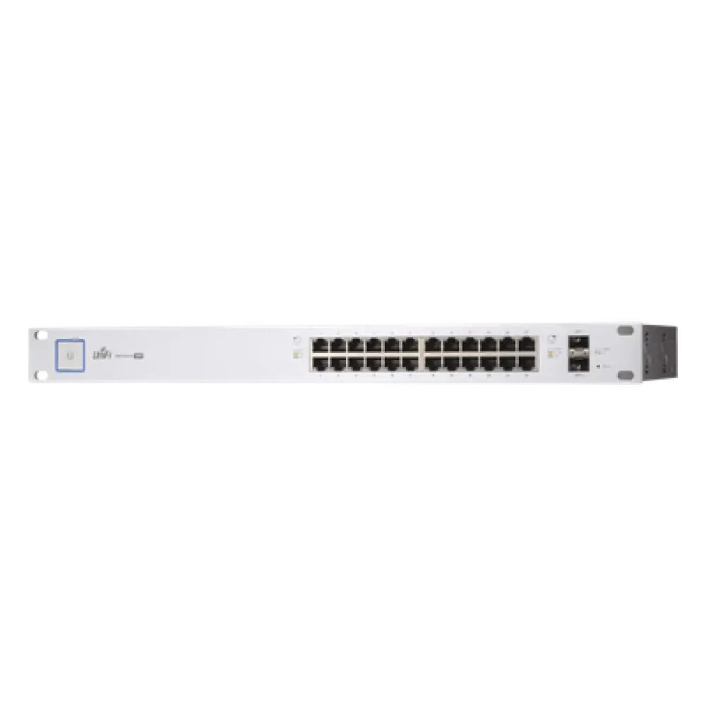 Switch PoE UniFi capa 2 Administrable de 26 puertos Gigabit (24 eth PoE y 2 SFP) 802.3 af/at / Pasivo 24V, 500 Watts, throughput de 38.69 Mpps