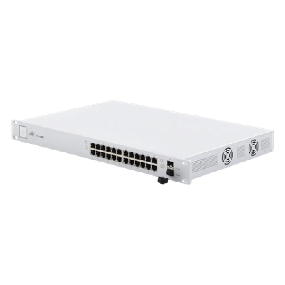 Switch PoE UniFi capa 2 Administrable de 26 puertos Gigabit (24 eth PoE y 2 SFP) 802.3 af/at / Pasivo 24V, 500 Watts, throughput de 38.69 Mpps