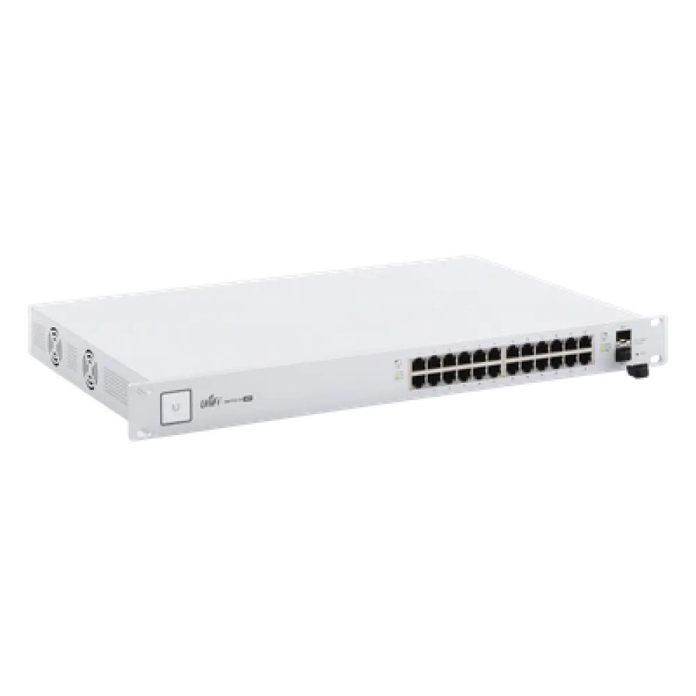 Switch PoE UniFi capa 2 Administrable de 26 puertos Gigabit (24 eth PoE y 2 SFP) 802.3 af/at / Pasivo 24V, 500 Watts, throughput de 38.69 Mpps