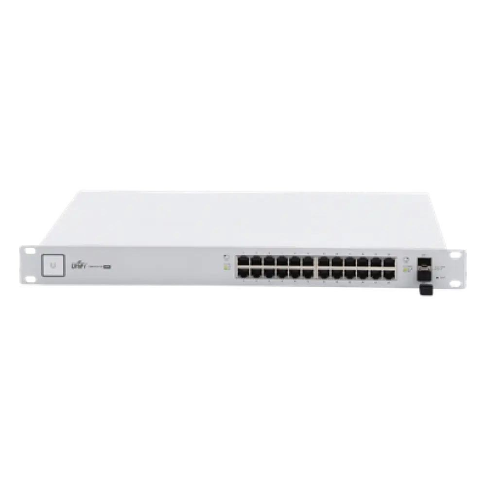 Switch PoE UniFi capa 2 Administrable de 26 puertos Gigabit (24 eth PoE y 2 SFP) 802.3 af/at / Pasivo 24V, 500 Watts, throughput de 38.69 Mpps