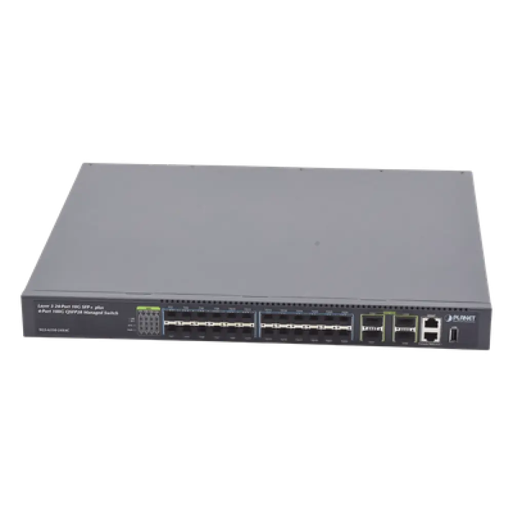 Switch Administrable Capa 3 / 24 Puertos 10G SFP+ / 4 Puertos 40G/100G QSFP28 / 800 Gbps Capacidad de Switching