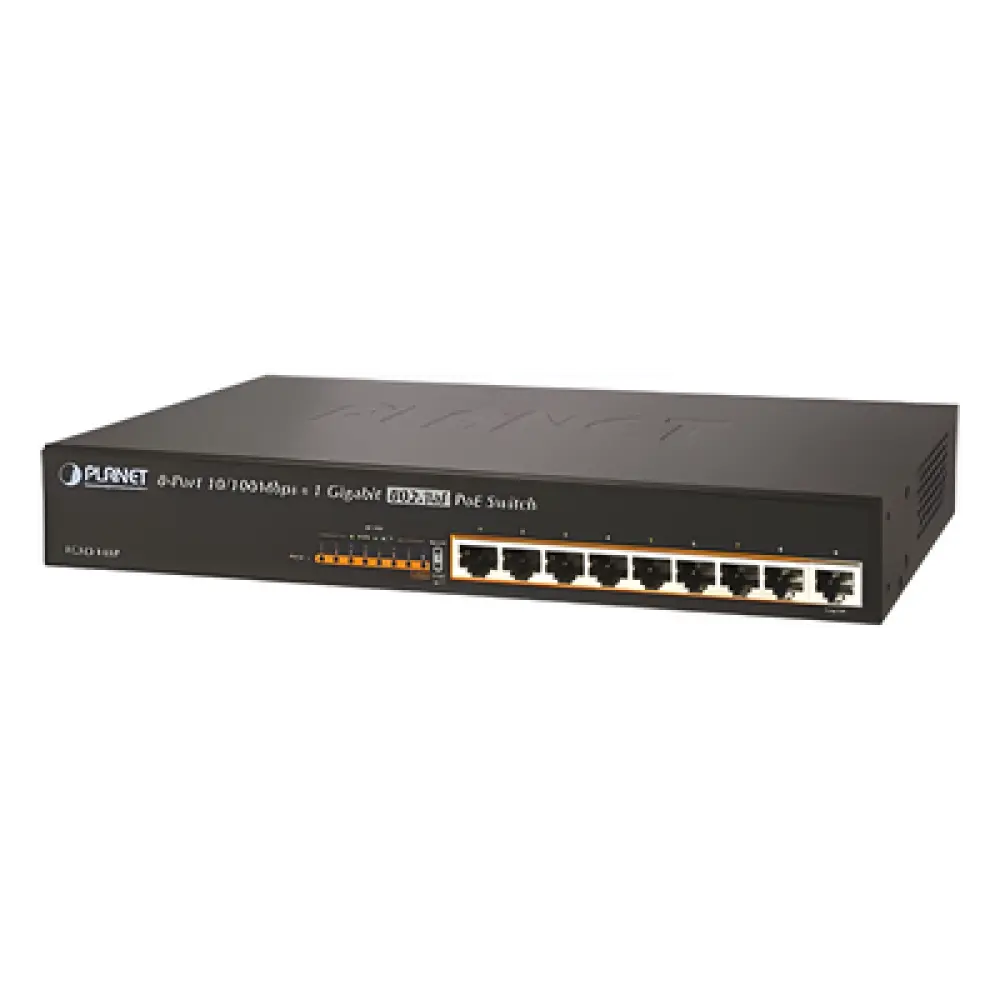 Switch no adminsitrable PoE de 8 Puertos PoE 100BaseTX + 1 Puerto 100/1000Base-T con 150W de Potencia Total
