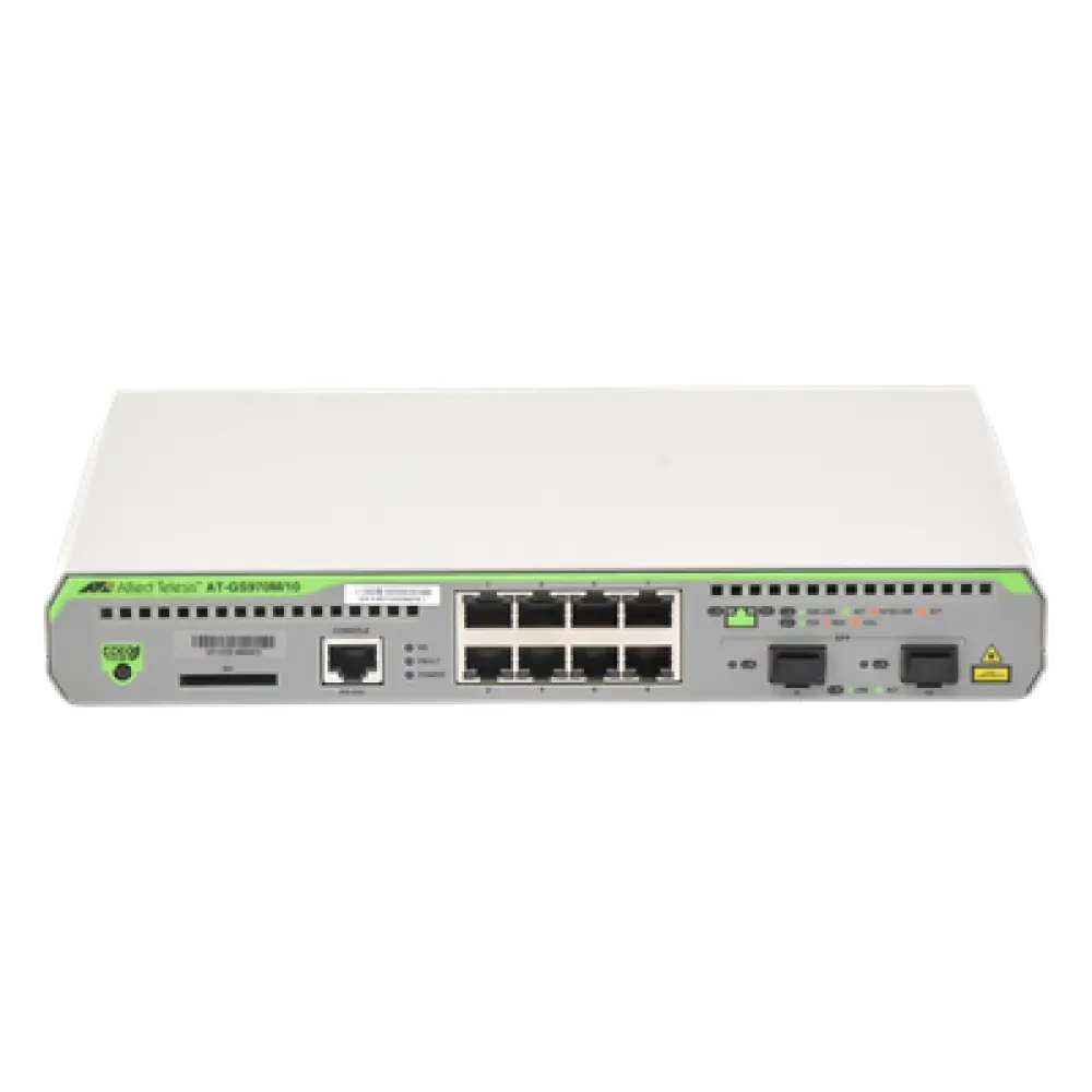 Switch Administrable Capa 3 / 8 Puertos RJ-45 10/100/1000 Mbps / 2 Puertos SFP Gigabit / 20 Gbps Switching Fabric / 1U Rack / 1.08 x 0.75 x 0.14 ft
