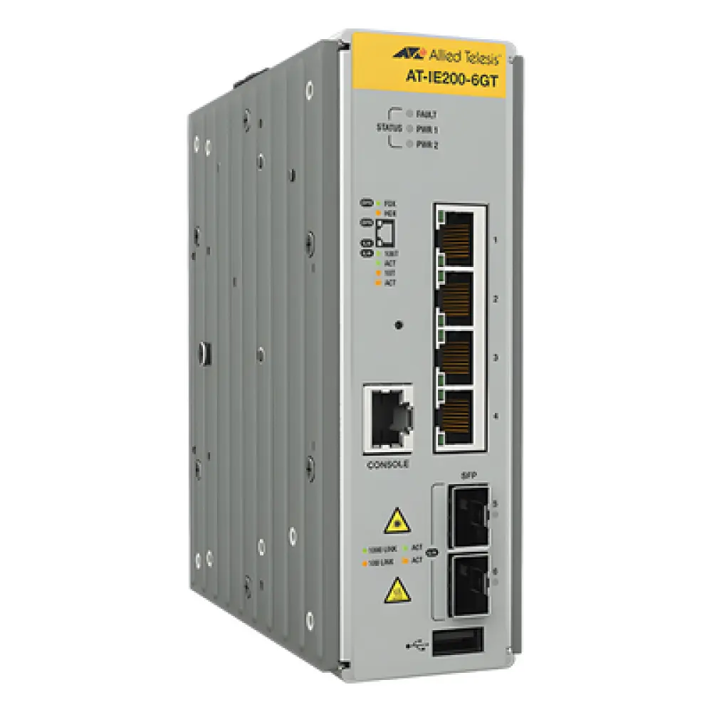 Switch Industrial Administrable Capa 2 / 4 Puertos Gigabit + 2 SFP / 8.93 Mpps / -40°C a 75°C / 12-48 VDC / 1.8 x 6.3 x 5.3 in