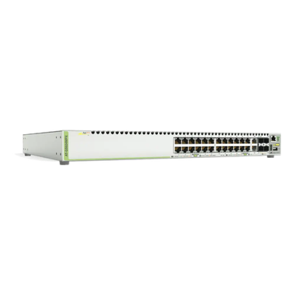 Switch PoE+ Stackeable Capa 3, 24 puertos 10/100/1000 Mbps + 2 puertos SFP Combo + 2 puertos SFP+ 10 G Stacking, 370 W