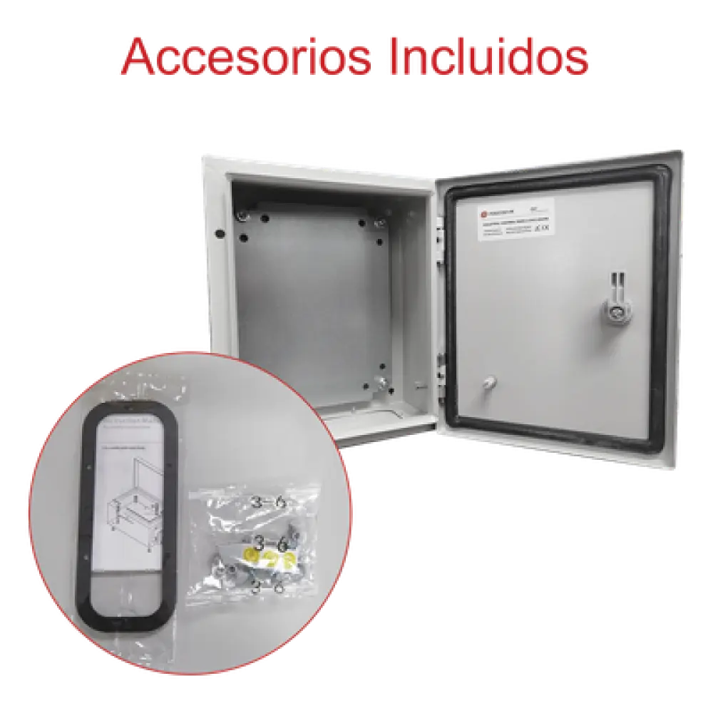 Gabinete de Acero IP66 / IK10 / 250 x 300 x 150 mm / Carga 30 kg / Placa Montaje 200 x 265 mm / Cerradura con Llave