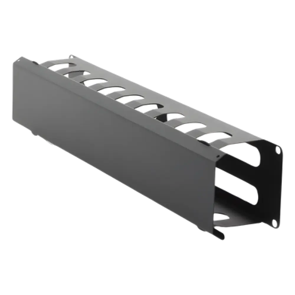 Organizador de Cables Horizontal / 2U para Rack 19" / Capacidad 125 Cables Cat5 / Cubierta Metálica / Acero con Pintura Electrostática
