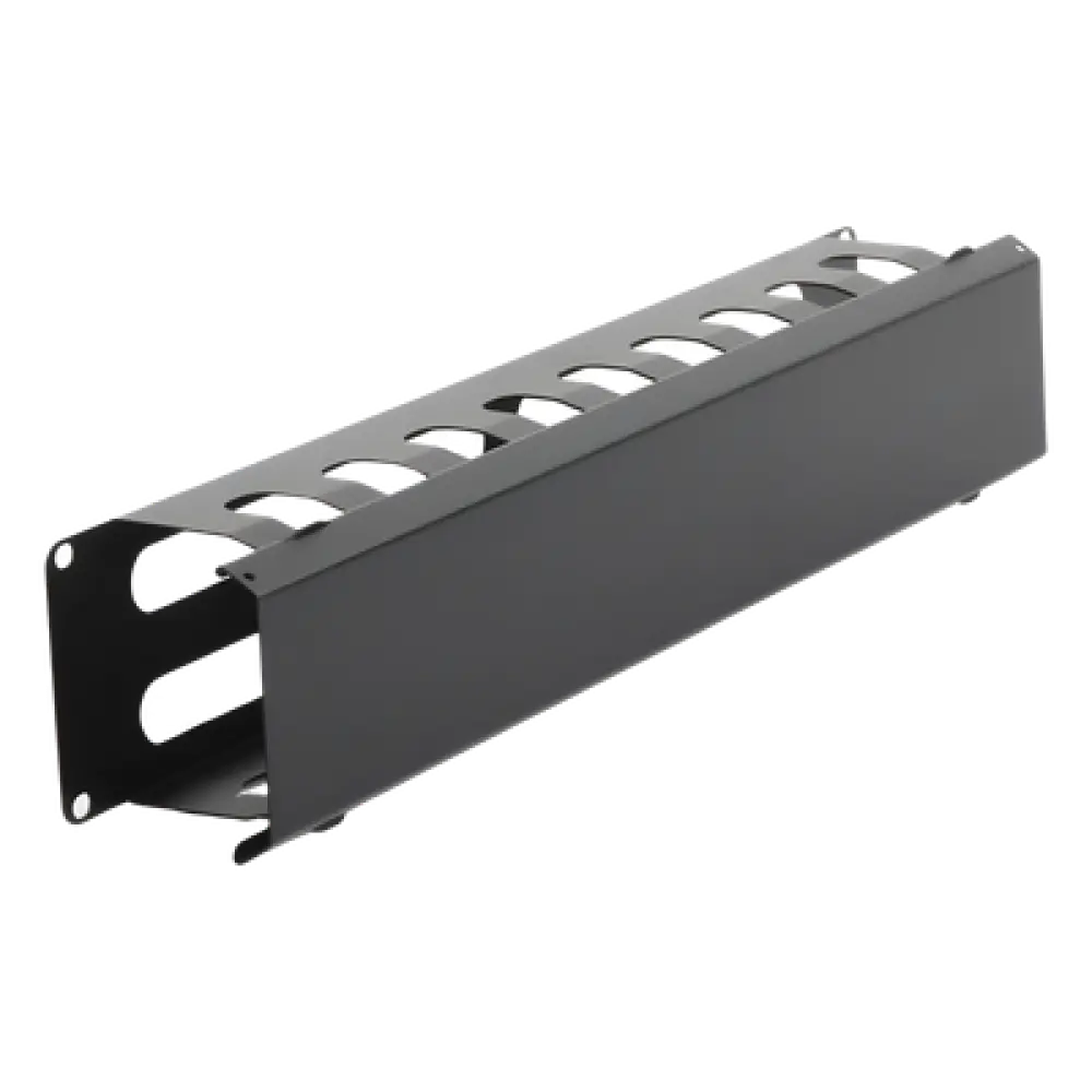 Organizador de Cables Horizontal / 2U para Rack 19" / Capacidad 125 Cables Cat5 / Cubierta Metálica / Acero con Pintura Electrostática