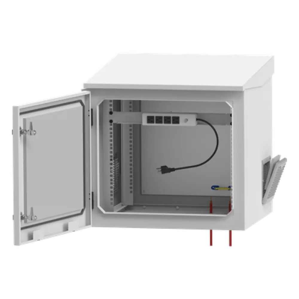 Gabinete de Exterior con Rack 19" / 9U / Ventiladores con Termostato Ajustable / Acero Galvanizado / Gabinete Armado