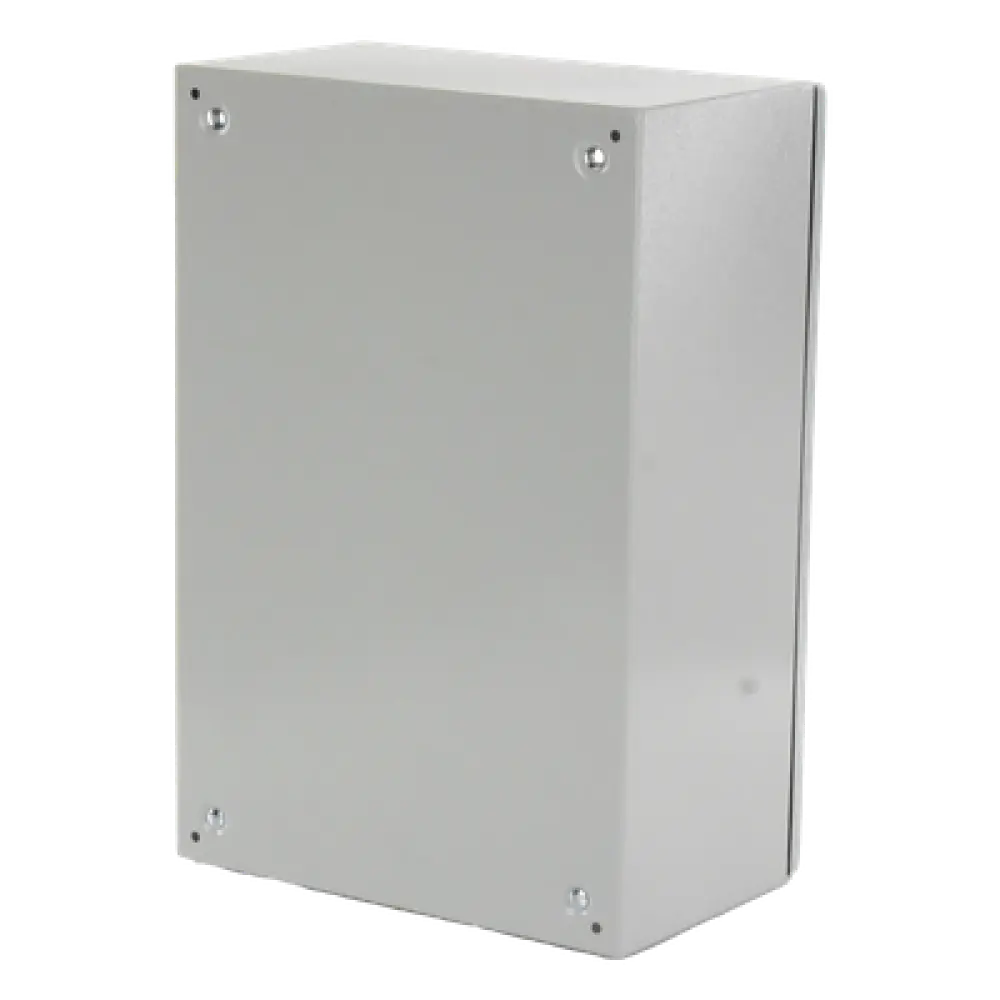 Gabinete de Acero para Exterior / IP55 / IK10 / 400 x 600 x 250 mm / Ventilación Forzada 110 VCA / Carga 25 kg / Placa Trasera 350 x 565 mm