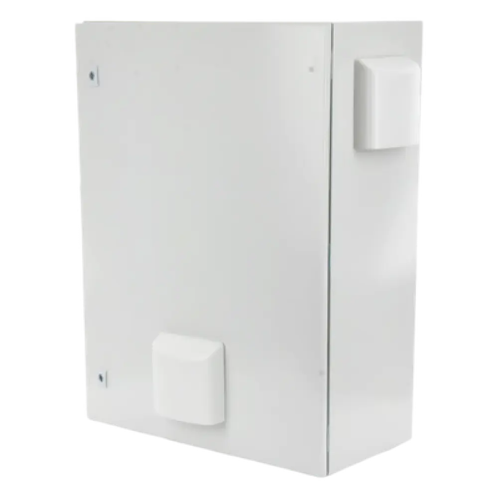 Gabinete de Acero para Exterior / IP55 / IK10 / 400 x 600 x 250 mm / Ventilación Forzada 110 VCA / Carga 25 kg / Placa Trasera 350 x 565 mm