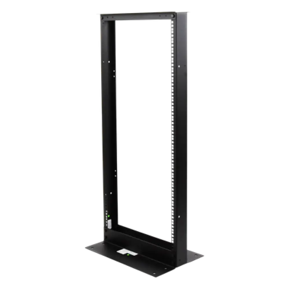 Rack de 2 Postes / 24 UR / 19" EIA-310D / Carga 460 kg / Base L para Piso / Acero Cal. 11 y 14