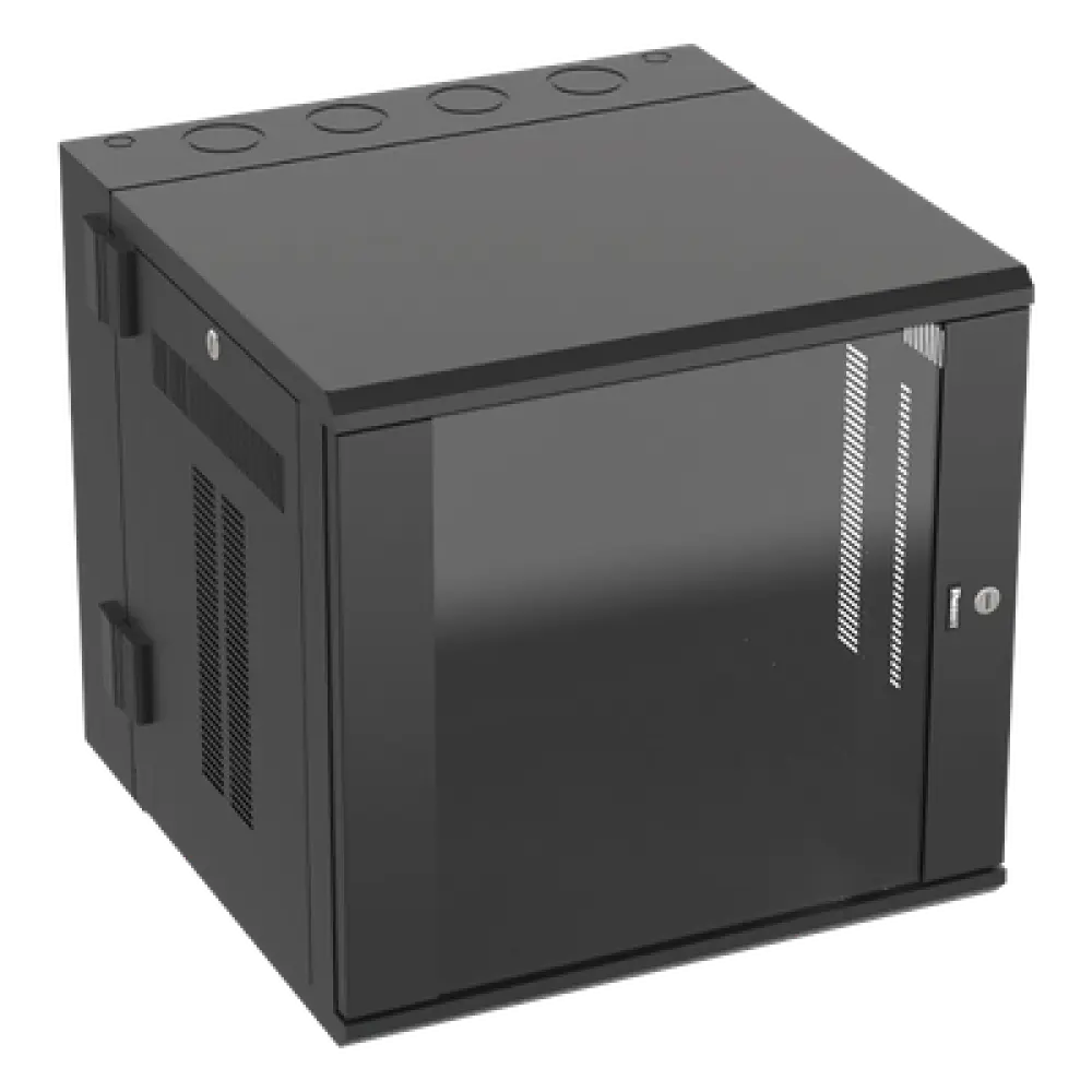 Gabinete de Montaje en Pared / 19in / 12 UR / 635mm (25in) Profundidad / Ventana de Seguridad / Acero y Vidrio Templado