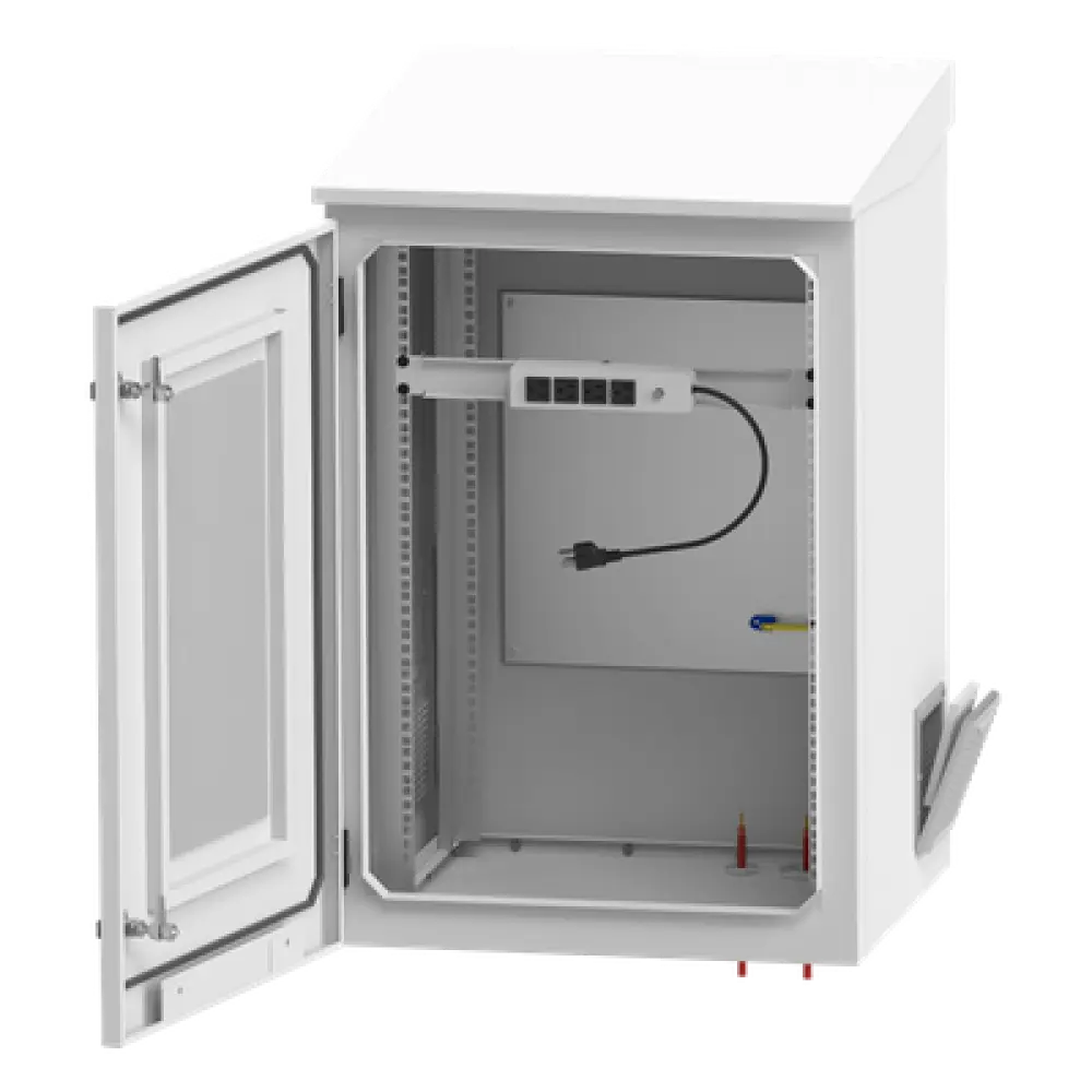 Gabinete Exterior IP / Rack 19" 16U / Acero Galvanizado / Ventilador con Termostato / Filtros Antipolvo / Aislante Térmico / Cerradura con Llave