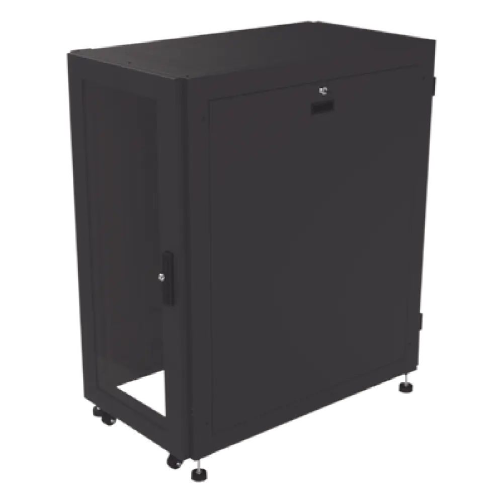Gabinete de Piso para Telecomunicaciones / 24 UR / 600 x 1000 mm / Puerta con Cristal Templado / Cierre 3 Puntos / Postes Ajustables