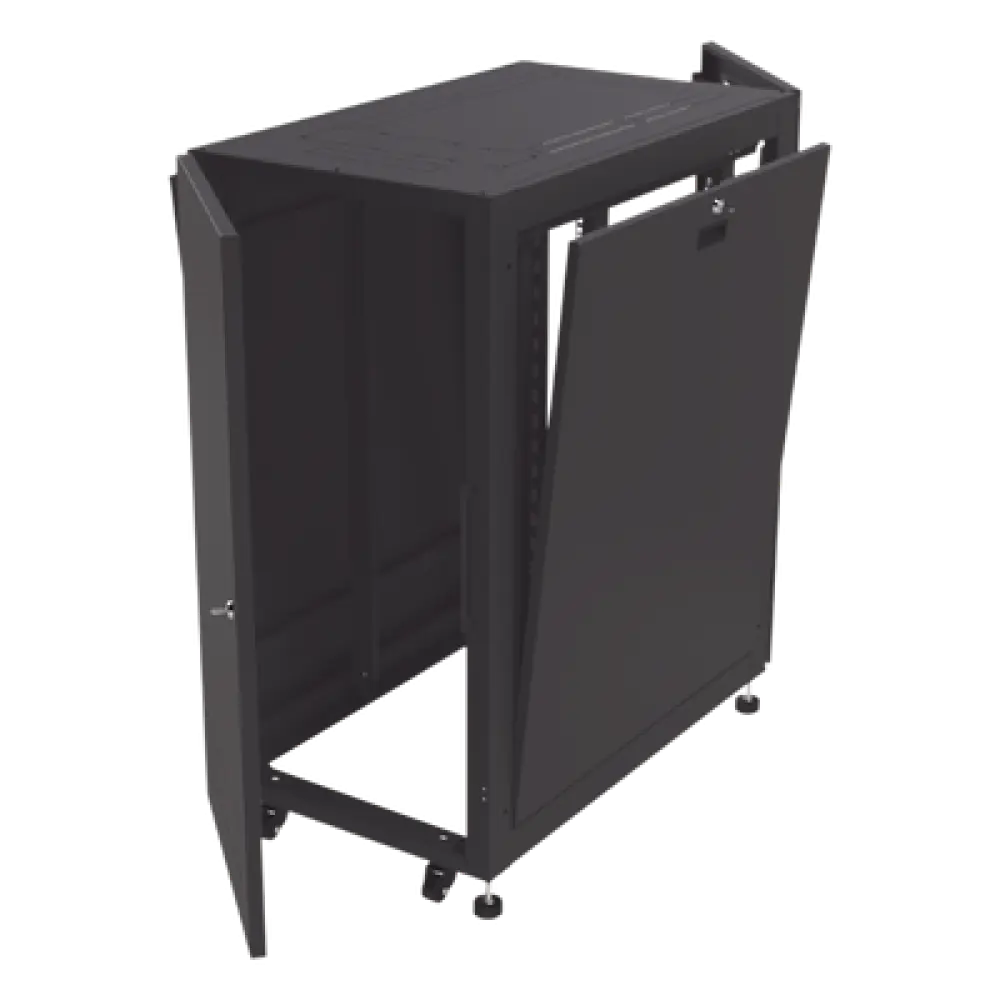 Gabinete de Piso para Telecomunicaciones / 24 UR / 600 x 1000 mm / Puerta con Cristal Templado / Cierre 3 Puntos / Postes Ajustables