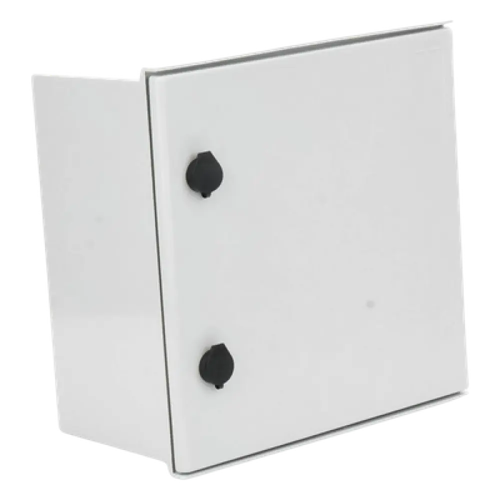 Gabinete de Poliéster IP65 / 400 x 400 x 200 mm / Carga 25 kg / Placa Trasera 307 x 386 mm / Cerradura con Llave / Uso en Intemperie