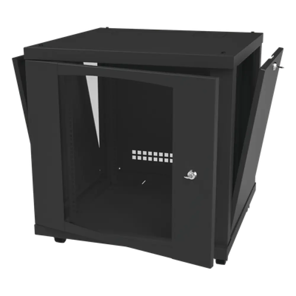 Gabinete de Piso / 12UR / 638 mm Profundidad / 276 kg Carga / Acero ANSI/TIA RS-310-D / Puerta Cristal Templado