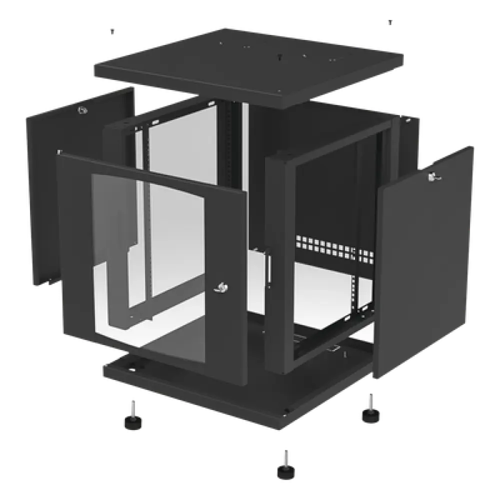 Gabinete de Piso / 12UR / 638 mm Profundidad / 276 kg Carga / Acero ANSI/TIA RS-310-D / Puerta Cristal Templado