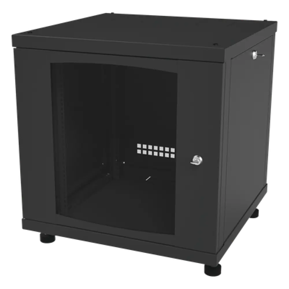 Gabinete de Piso / 12UR / 638 mm Profundidad / 276 kg Carga / Acero ANSI/TIA RS-310-D / Puerta Cristal Templado