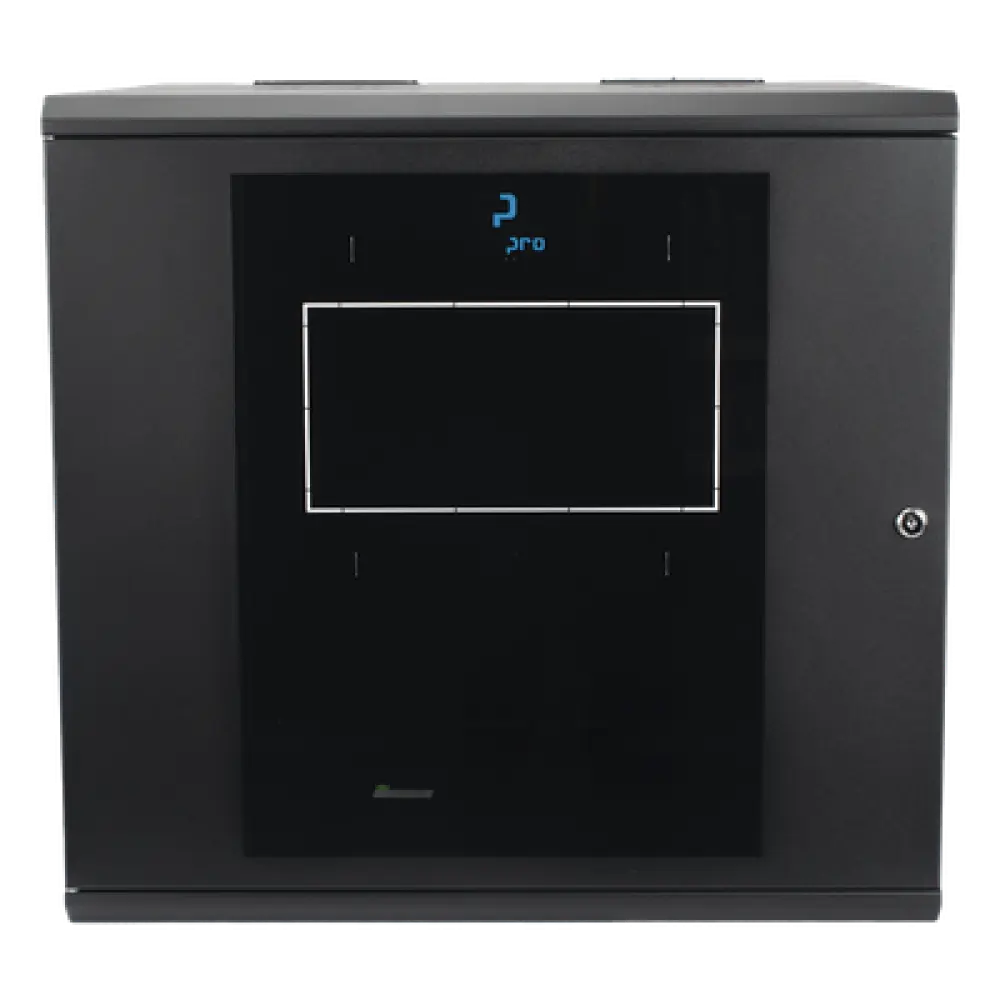 Gabinete de Pared Abatible / Rack 19" 12U / Ventana Cristal Templado / Apertura 120° / Laterales Removibles