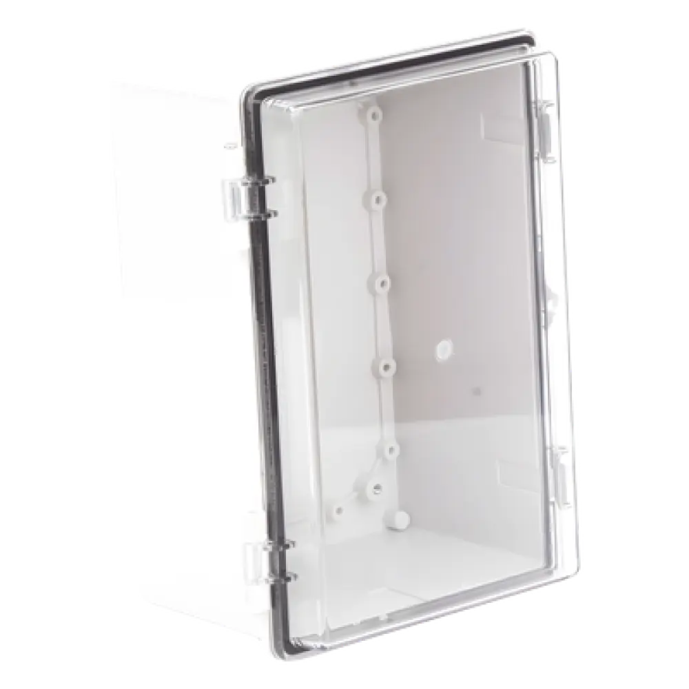 Gabinete Plástico ABS / IP66 / Puerta Transparente Policarbonato / 190 x 290 x 140 mm / Cierre Broche Inoxidable / Compatible Candado Perno 5 mm