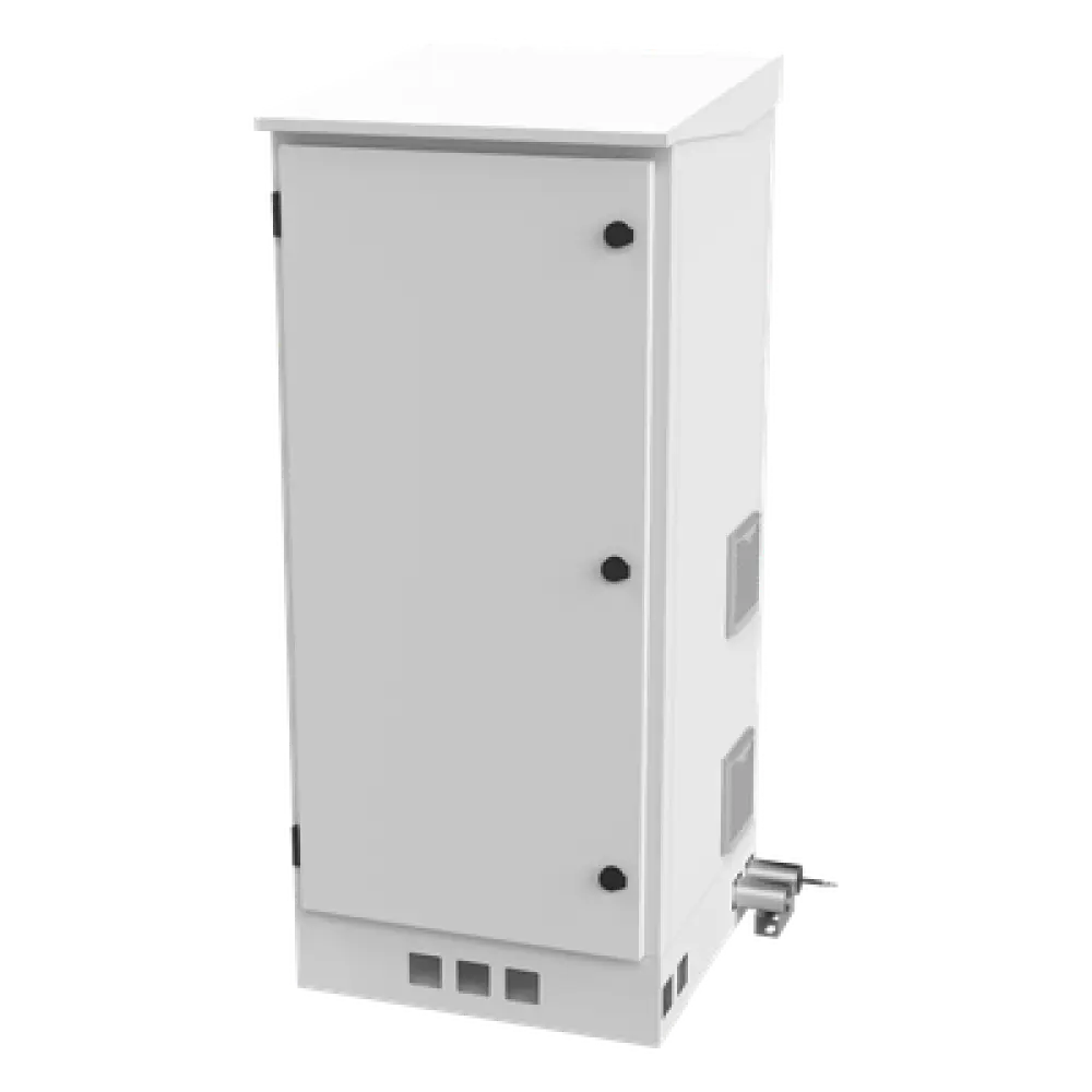 Gabinete de Piso Exterior / Rack 19" 16 U / Ventiladores con Termostato / IP-54 / Espacio para 2 Baterías / 110 VCA / 600 x 1429 x 5 mm