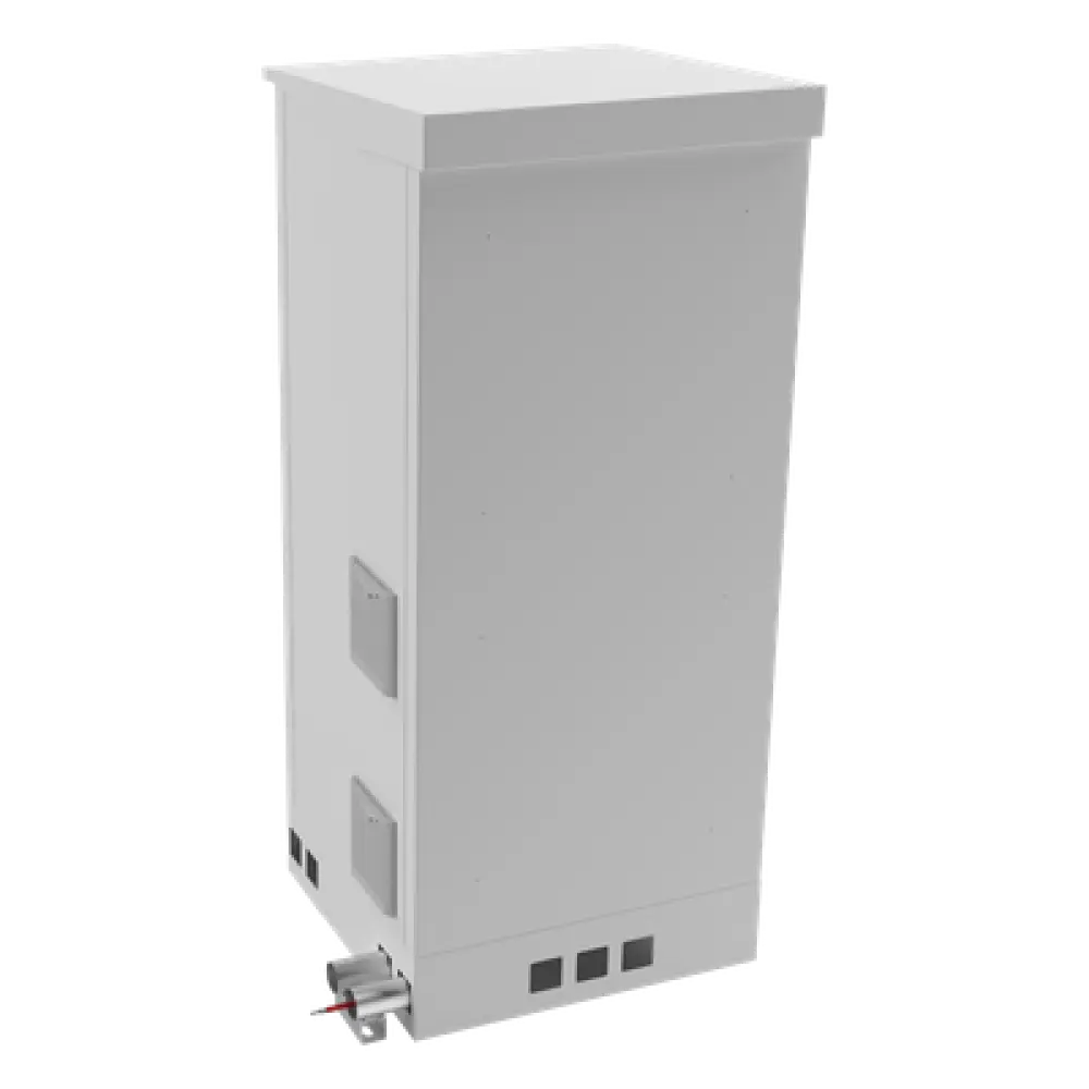 Gabinete de Piso Exterior / Rack 19" 16 U / Ventiladores con Termostato / IP-54 / Espacio para 2 Baterías / 110 VCA / 600 x 1429 x 5 mm
