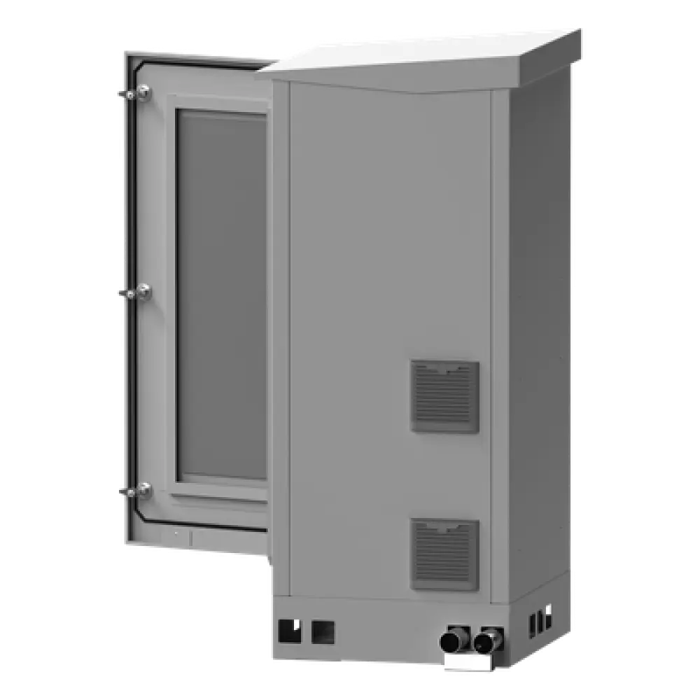 Gabinete de Piso Exterior / Rack 19" 16 U / Ventiladores con Termostato / IP-54 / Espacio para 2 Baterías / 110 VCA / 600 x 1429 x 5 mm